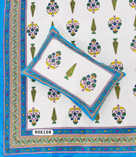 Soft Pure Cotton Jaipuri Style Double Bedsheet with 2 Reversible Pillow Covers