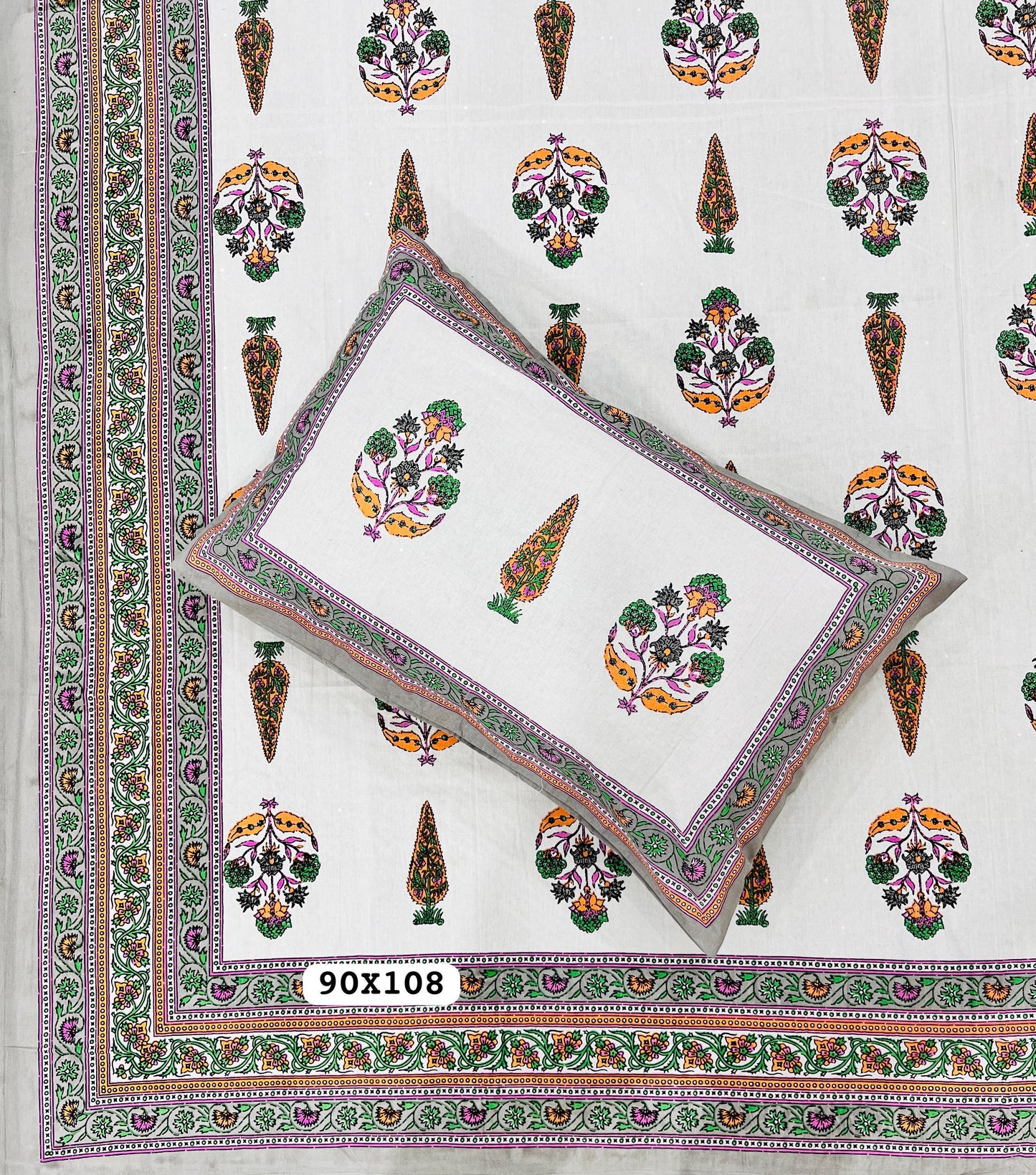 Soft Pure Cotton Jaipuri Style Double Bedsheet with 2 Reversible Pillow Covers