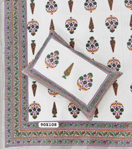 Soft Pure Cotton Jaipuri Style Double Bedsheet with 2 Reversible Pillow Covers