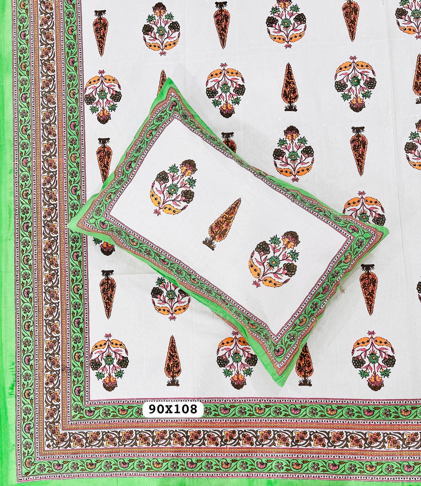 Soft Pure Cotton Jaipuri Style Double Bedsheet with 2 Reversible Pillow Covers