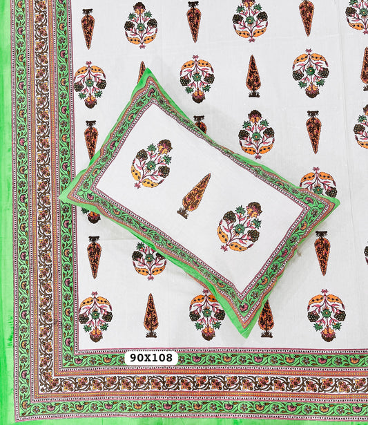 Soft Pure Cotton Jaipuri Style Double Bedsheet with 2 Reversible Pillow Covers