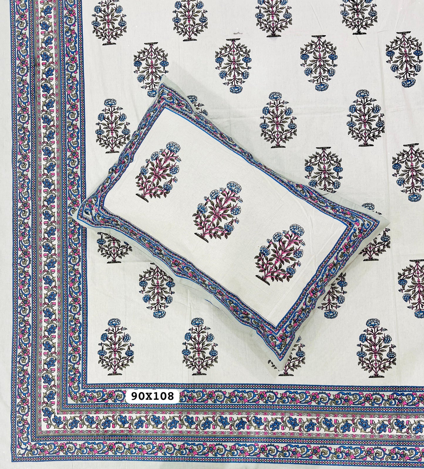 Soft Pure Cotton Jaipuri Style Double Bedsheet with 2 Reversible Pillow Covers