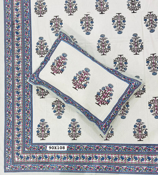 Soft Pure Cotton Jaipuri Style Double Bedsheet with 2 Reversible Pillow Covers