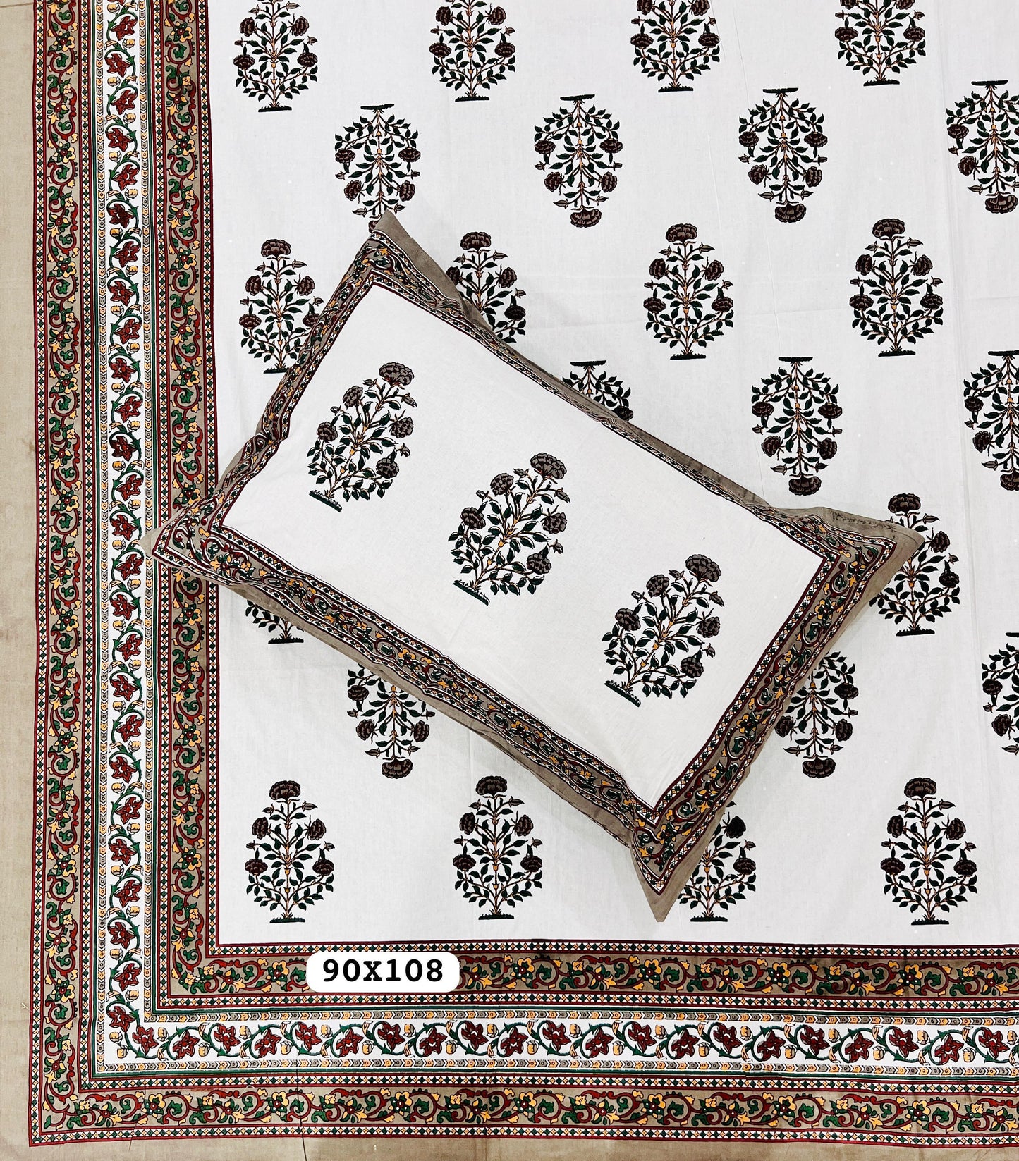 Soft Pure Cotton Jaipuri Style Double Bedsheet with 2 Reversible Pillow Covers