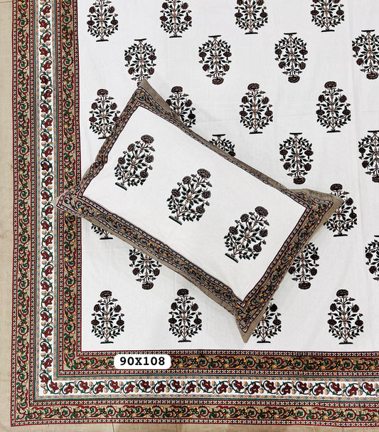 Soft Pure Cotton Jaipuri Style Double Bedsheet with 2 Reversible Pillow Covers