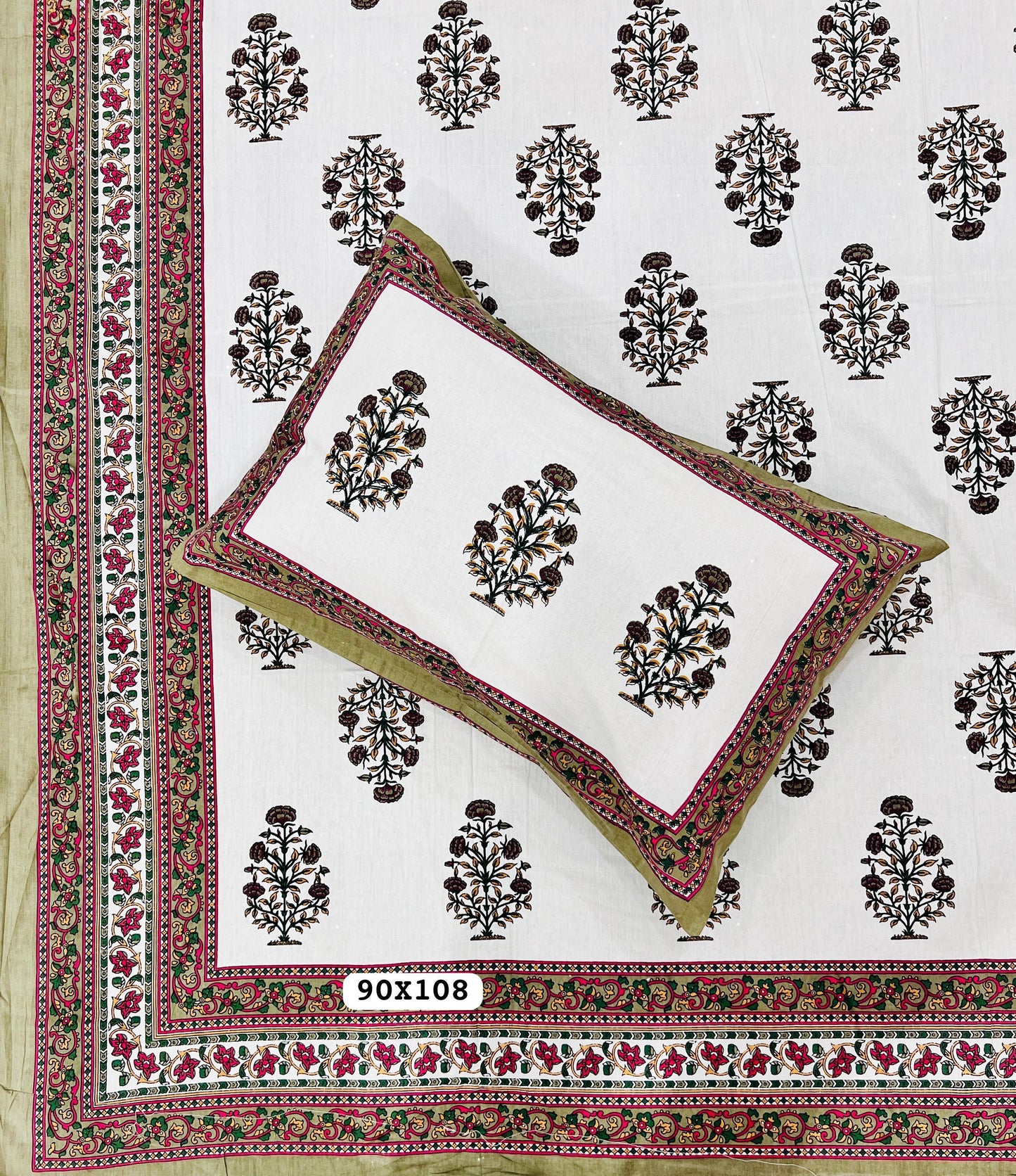 Soft Pure Cotton Jaipuri Style Double Bedsheet with 2 Reversible Pillow Covers