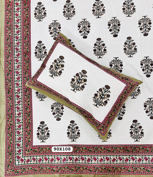 Soft Pure Cotton Jaipuri Style Double Bedsheet with 2 Reversible Pillow Covers