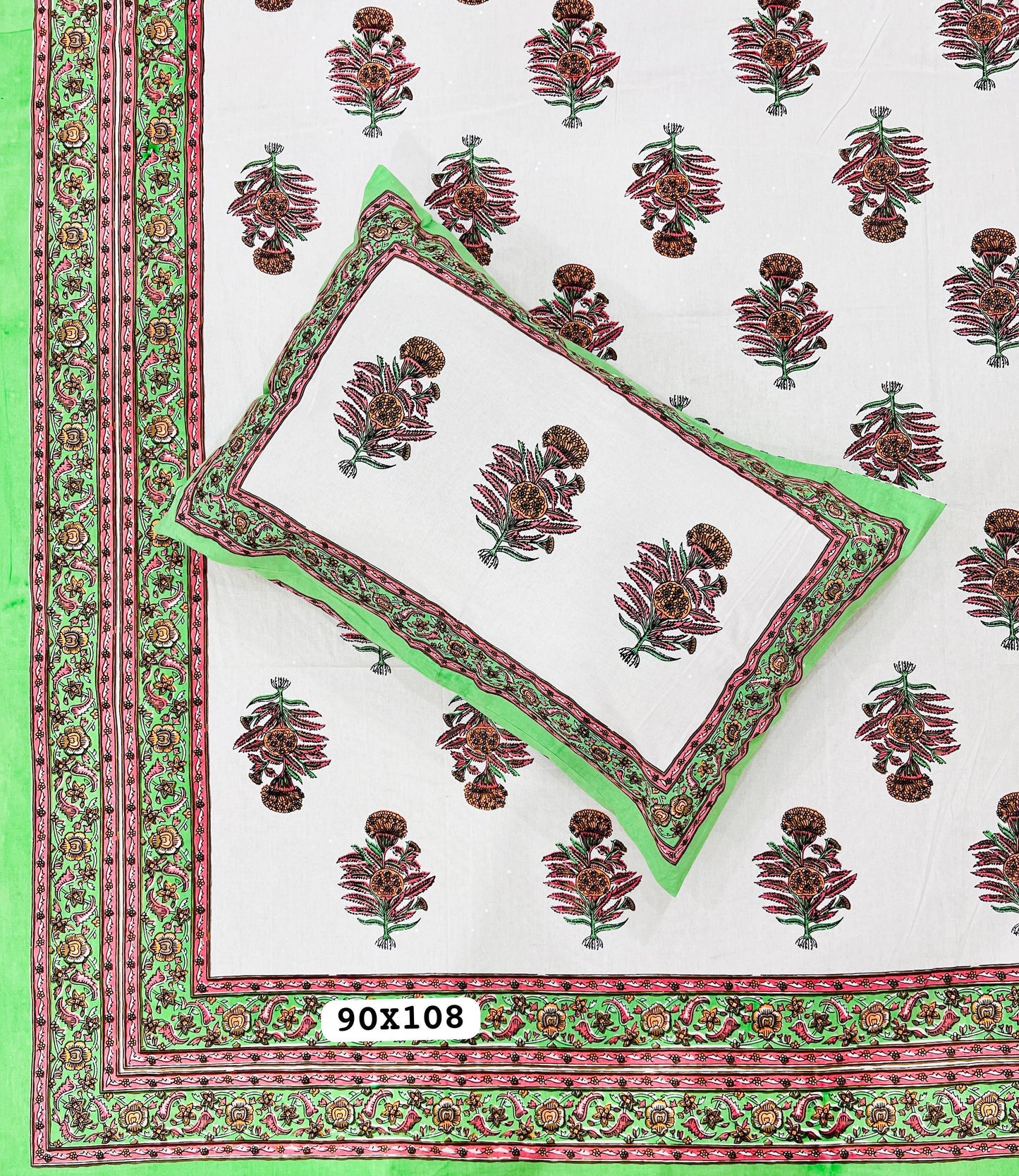Soft Pure Cotton Jaipuri Style Double Bedsheet with 2 Reversible Pillow Covers