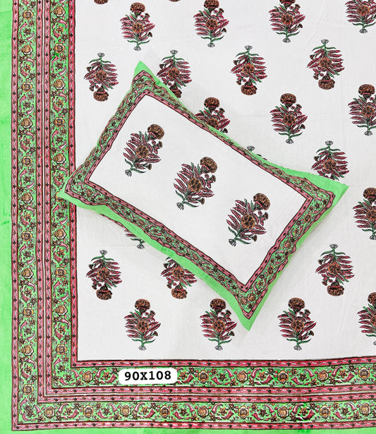 Soft Pure Cotton Jaipuri Style Double Bedsheet with 2 Reversible Pillow Covers