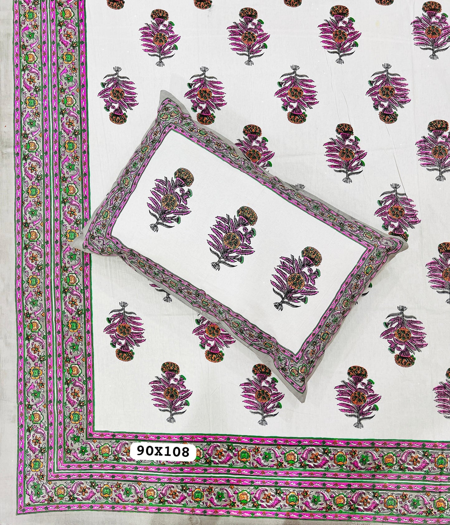 Soft Pure Cotton Jaipuri Style Double Bedsheet with 2 Reversible Pillow Covers