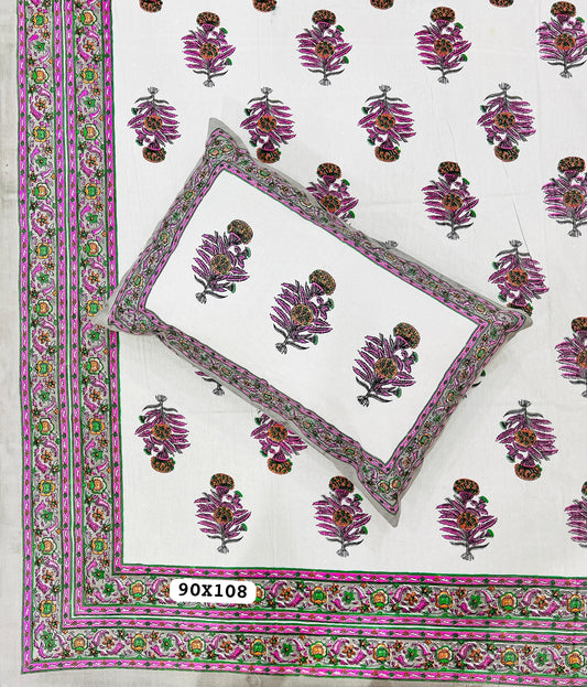 Soft Pure Cotton Jaipuri Style Double Bedsheet with 2 Reversible Pillow Covers