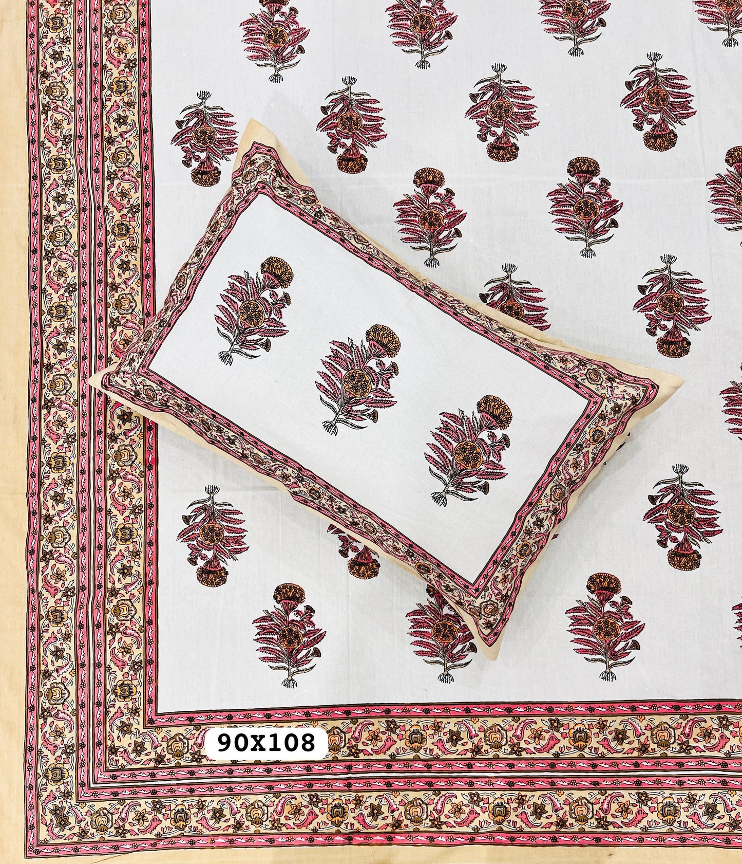 Soft Pure Cotton Jaipuri Style Double Bedsheet with 2 Reversible Pillow Covers