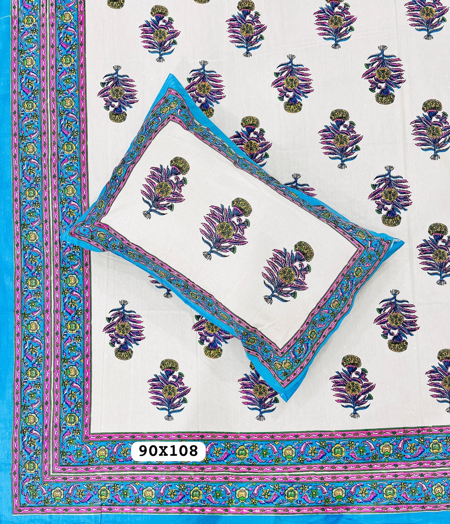 Soft Pure Cotton Jaipuri Style Double Bedsheet with 2 Reversible Pillow Covers