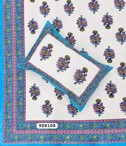 Soft Pure Cotton Jaipuri Style Double Bedsheet with 2 Reversible Pillow Covers