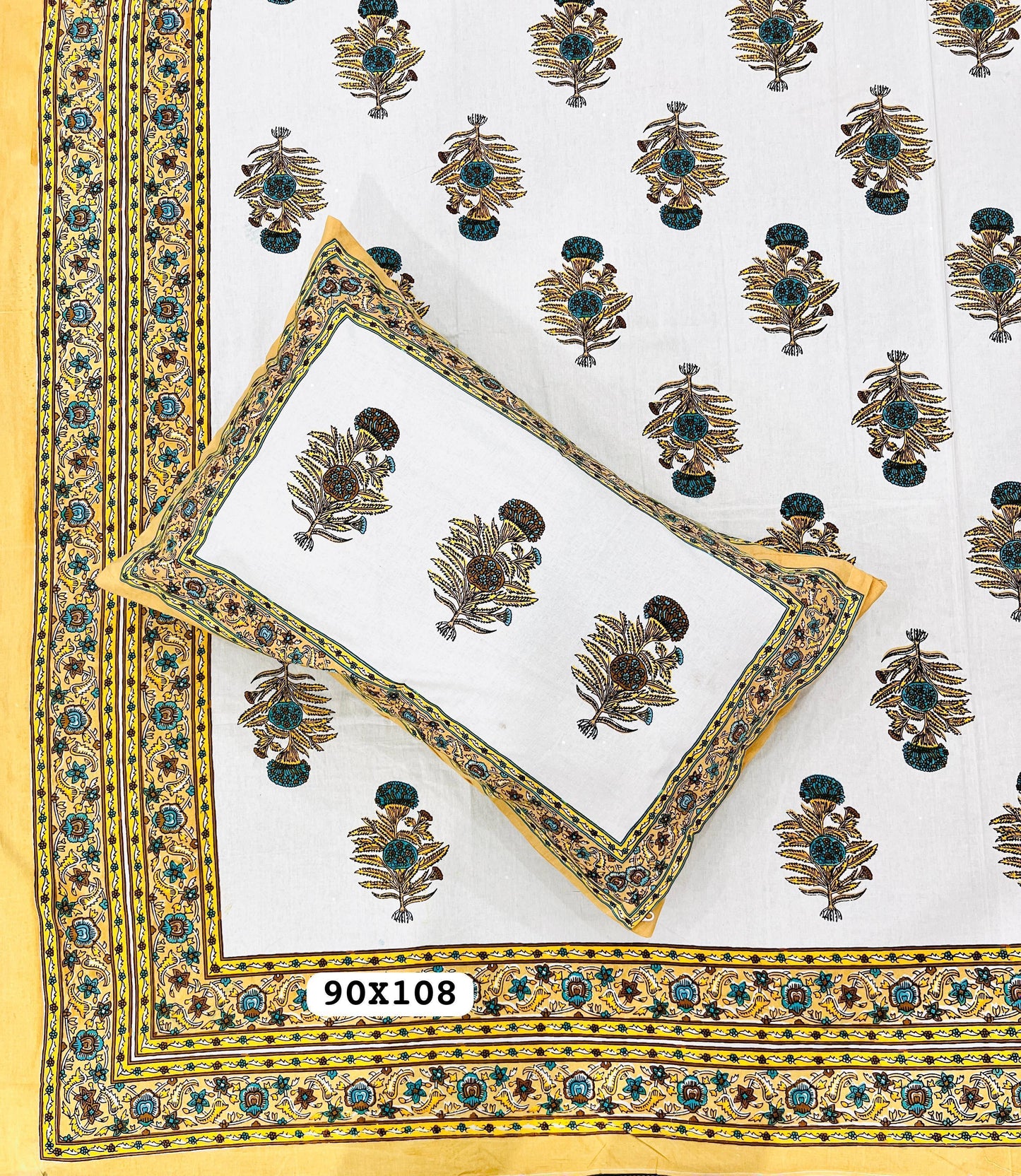Soft Pure Cotton Jaipuri Style Double Bedsheet with 2 Reversible Pillow Covers