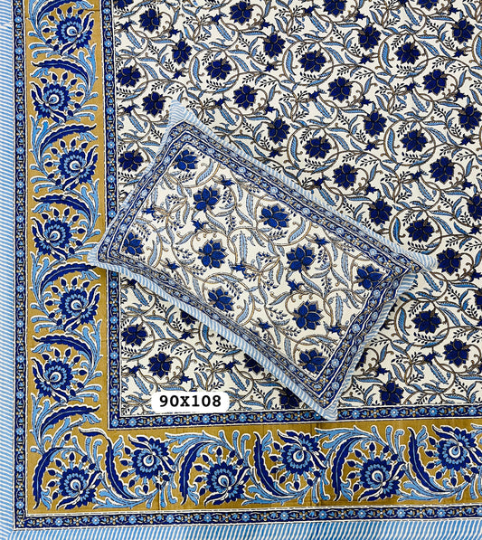 Soft Pure Cotton Jaipuri Style Double Bedsheet with 2 Reversible Pillow Covers