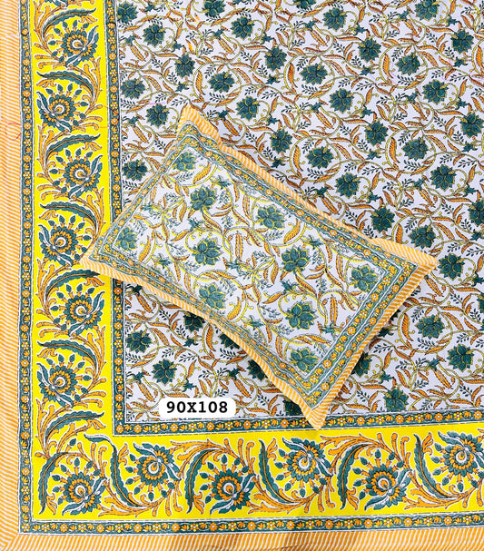 Soft Pure Cotton Jaipuri Style Double Bedsheet with 2 Reversible Pillow Covers