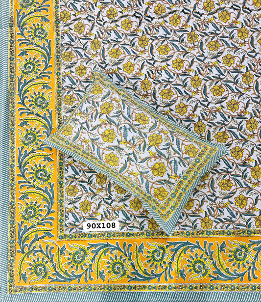 Soft Pure Cotton Jaipuri Style Double Bedsheet with 2 Reversible Pillow Covers