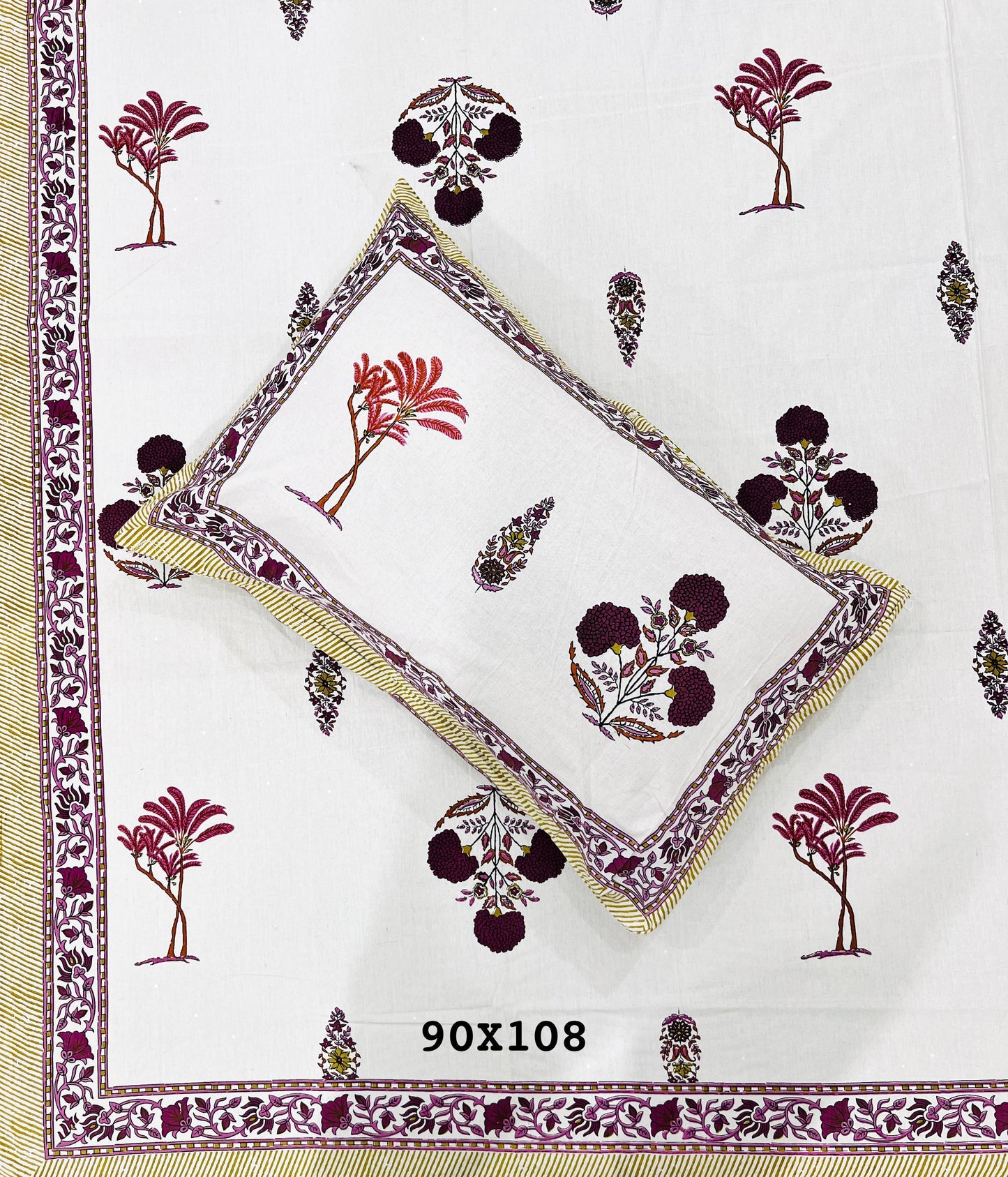 Soft Pure Cotton Jaipuri Style Double Bedsheet with 2 Reversible Pillow Covers