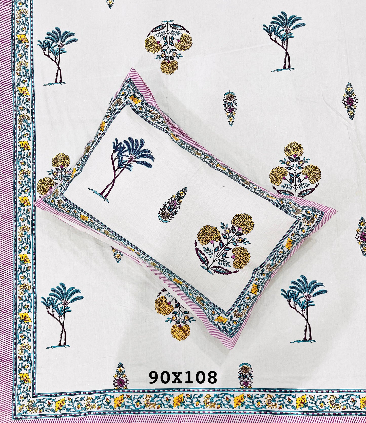 Soft Pure Cotton Jaipuri Style Double Bedsheet with 2 Reversible Pillow Covers