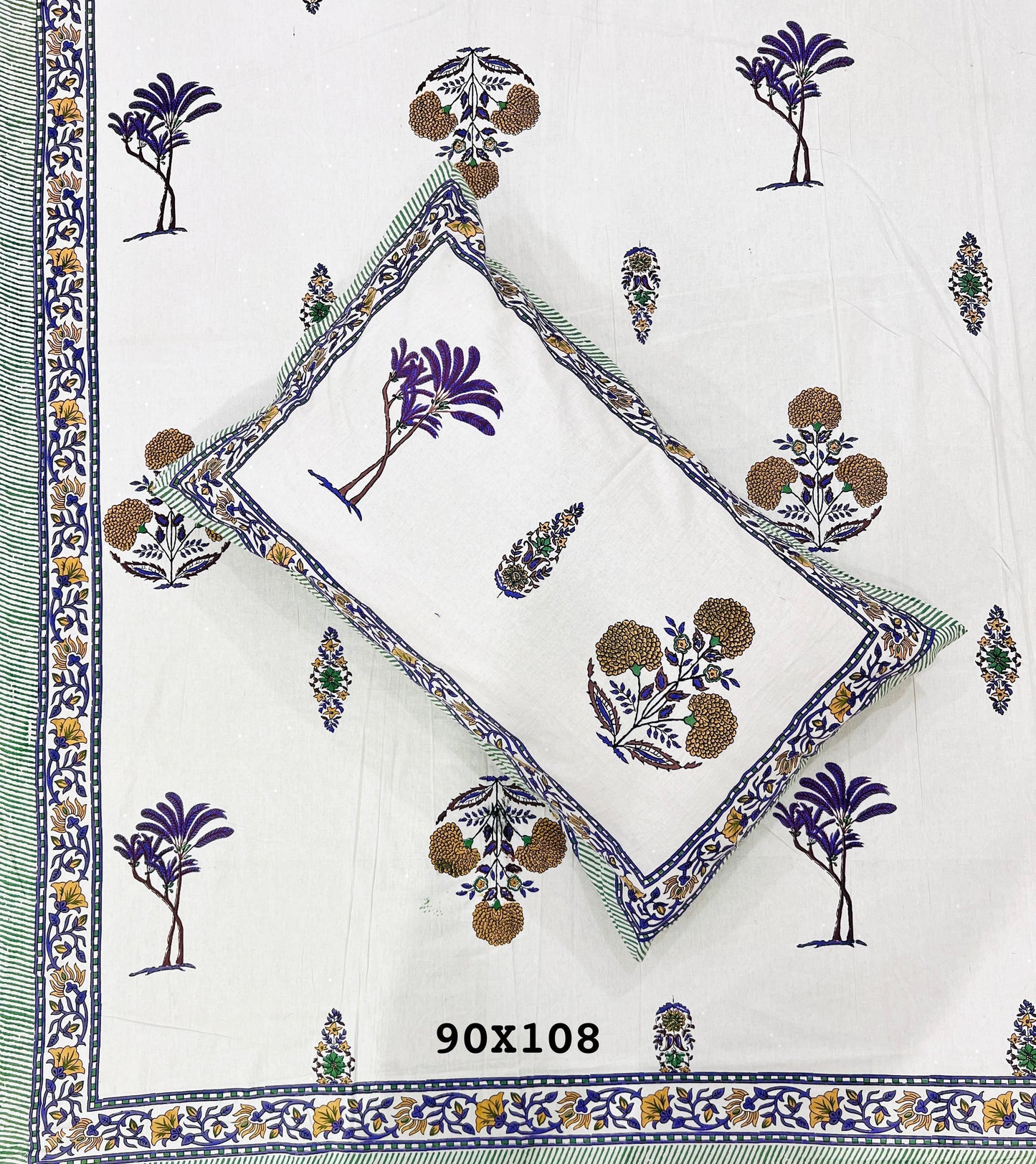 Soft Pure Cotton Jaipuri Style Double Bedsheet with 2 Reversible Pillow Covers
