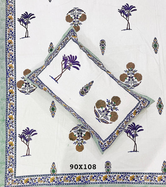 Soft Pure Cotton Jaipuri Style Double Bedsheet with 2 Reversible Pillow Covers
