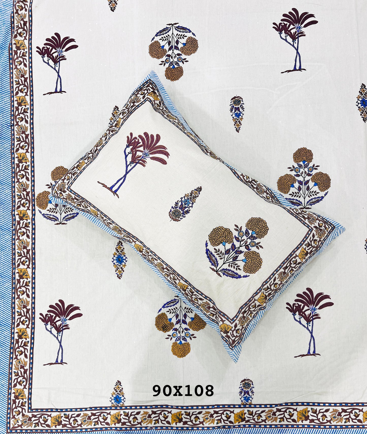 Soft Pure Cotton Jaipuri Style Double Bedsheet with 2 Reversible Pillow Covers