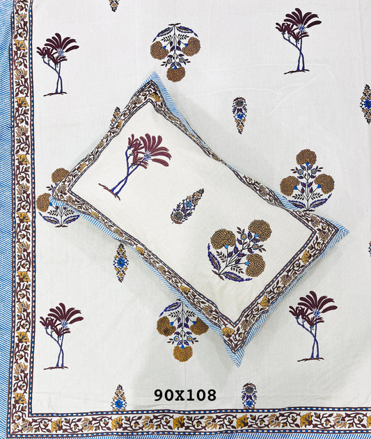 Soft Pure Cotton Jaipuri Style Double Bedsheet with 2 Reversible Pillow Covers