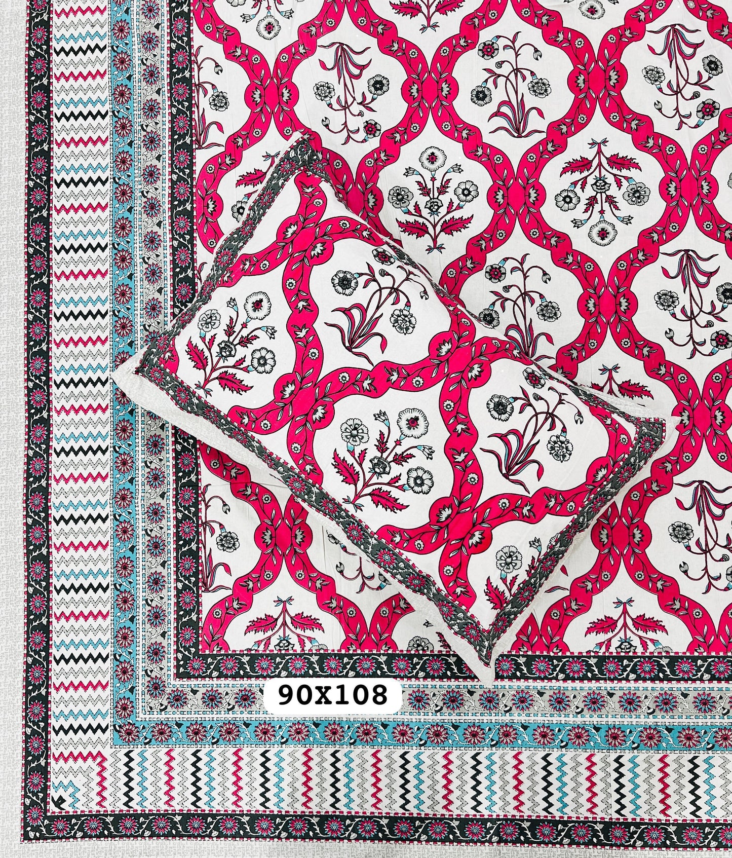 Soft Pure Cotton Jaipuri Style Double Bedsheet with 2 Reversible Pillow Covers