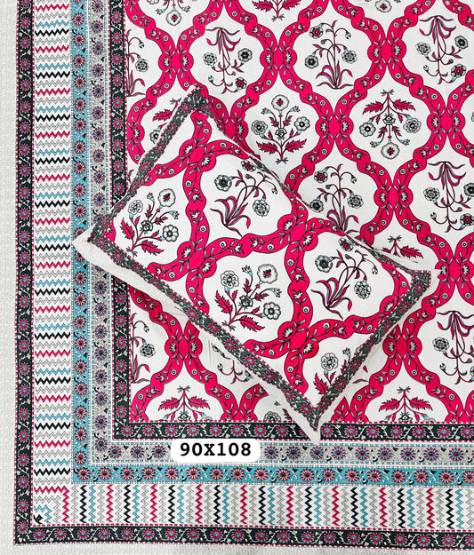 Soft Pure Cotton Jaipuri Style Double Bedsheet with 2 Reversible Pillow Covers