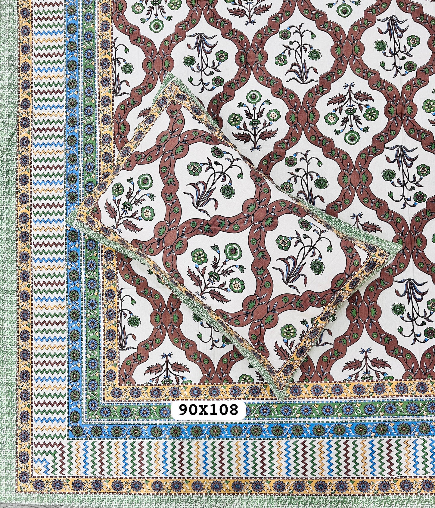 Soft Pure Cotton Jaipuri Style Double Bedsheet with 2 Reversible Pillow Covers