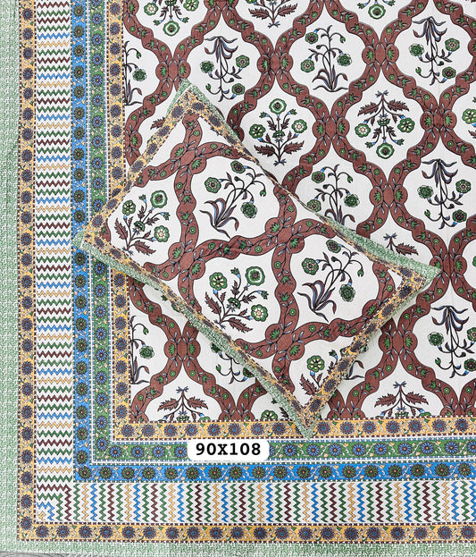 Soft Pure Cotton Jaipuri Style Double Bedsheet with 2 Reversible Pillow Covers