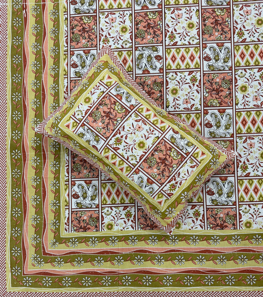 Soft Pure Cotton Jaipuri Style Double Bedsheet with 2 Reversible Pillow Covers