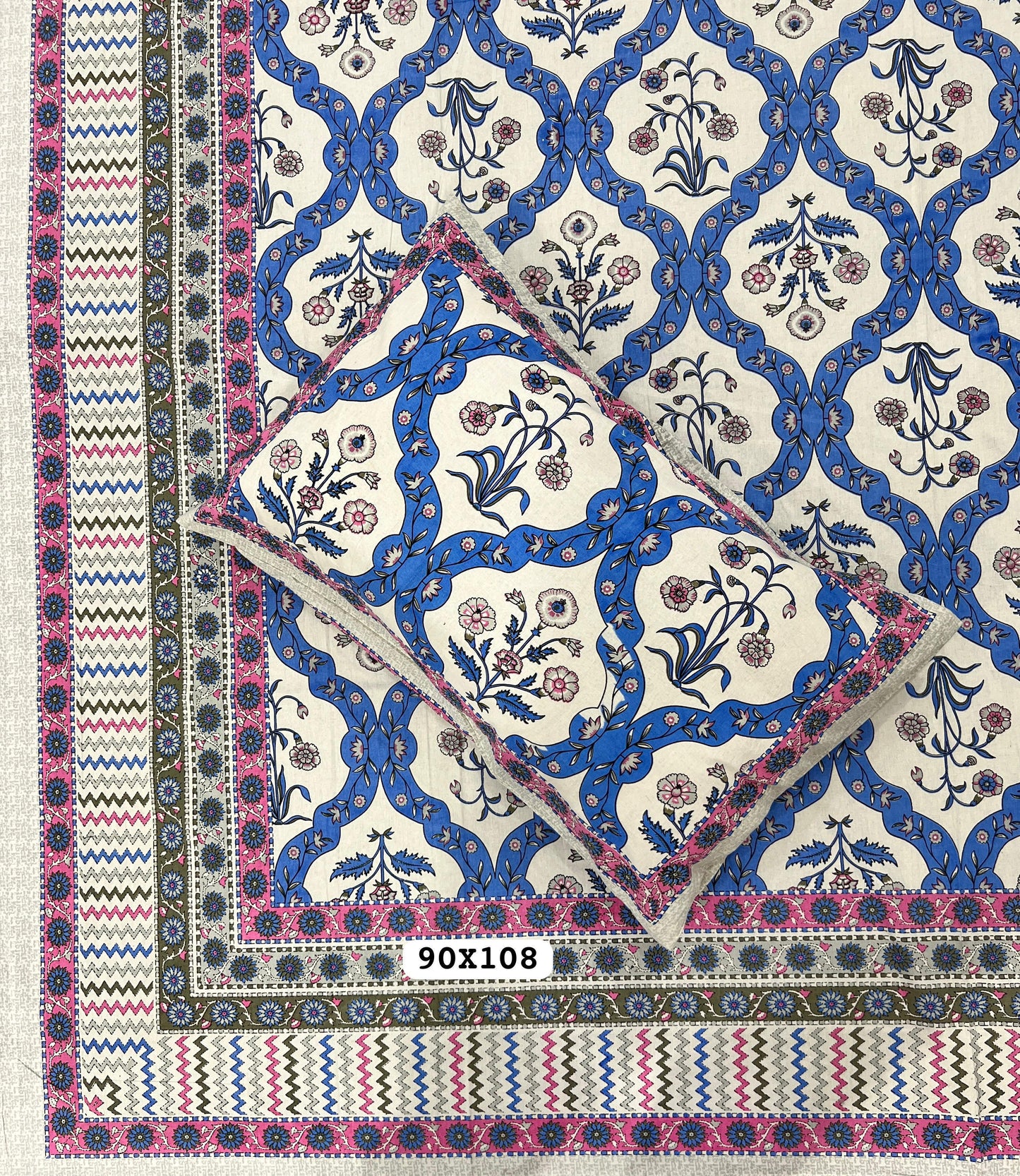 Soft Pure Cotton Jaipuri Style Double Bedsheet with 2 Reversible Pillow Covers