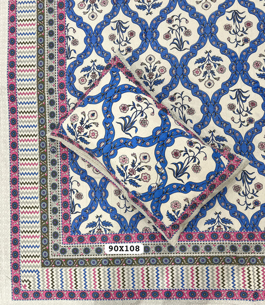 Soft Pure Cotton Jaipuri Style Double Bedsheet with 2 Reversible Pillow Covers