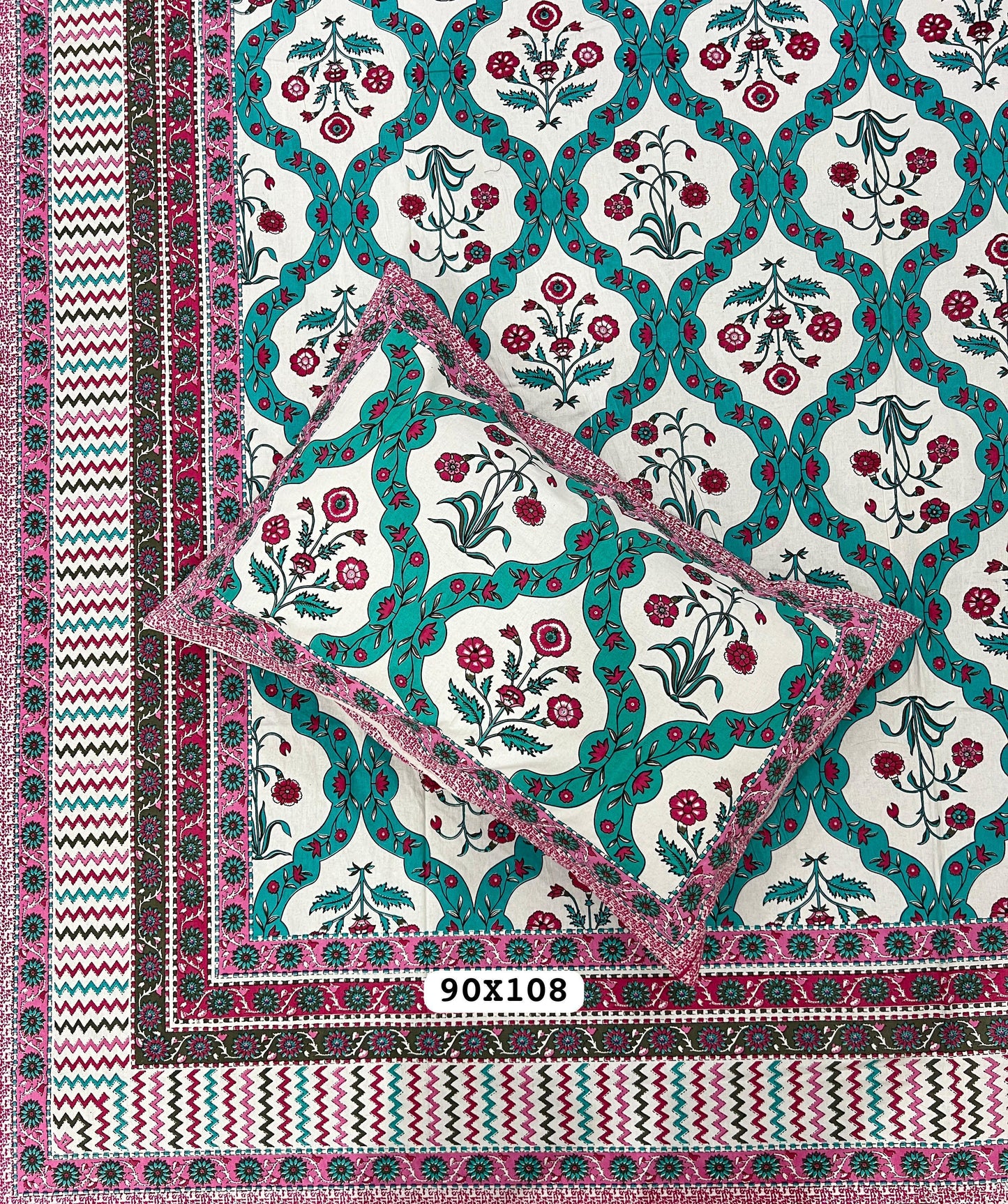 Soft Pure Cotton Jaipuri Style Double Bedsheet with 2 Reversible Pillow Covers