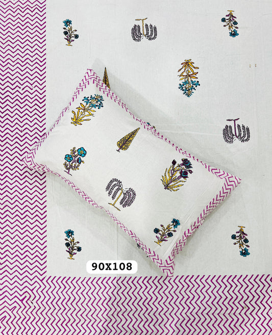 Soft Pure Cotton Jaipuri Style Double Bedsheet with 2 Reversible Pillow Covers