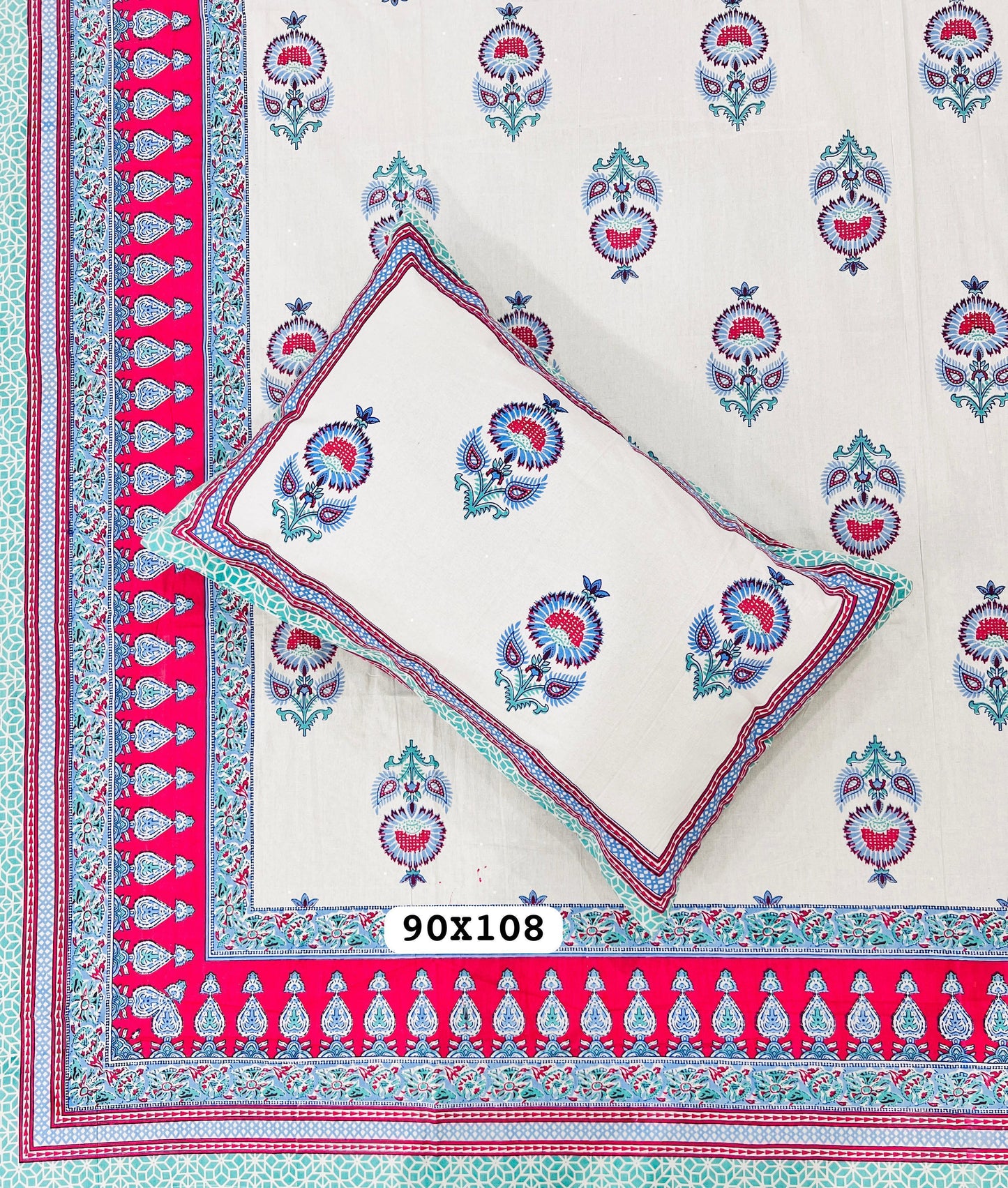 Soft Pure Cotton Jaipuri Style Double Bedsheet with 2 Reversible Pillow Covers