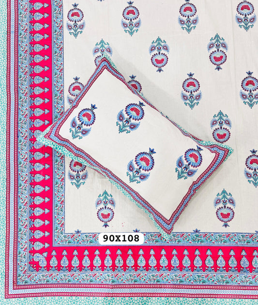 Soft Pure Cotton Jaipuri Style Double Bedsheet with 2 Reversible Pillow Covers
