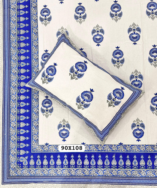 Soft Pure Cotton Jaipuri Style Double Bedsheet with 2 Reversible Pillow Covers