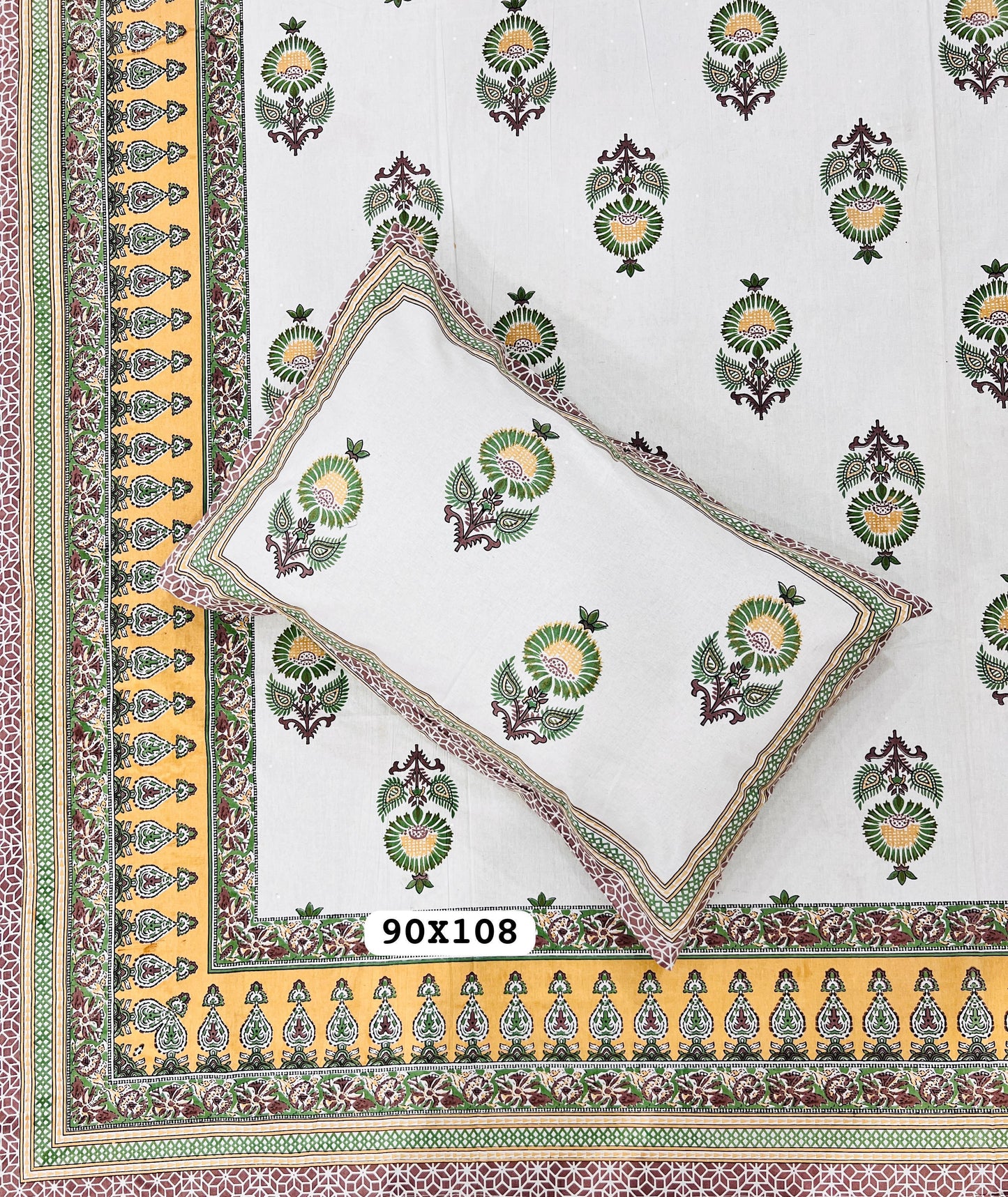 Soft Pure Cotton Jaipuri Style Double Bedsheet with 2 Reversible Pillow Covers