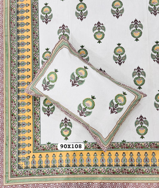 Soft Pure Cotton Jaipuri Style Double Bedsheet with 2 Reversible Pillow Covers