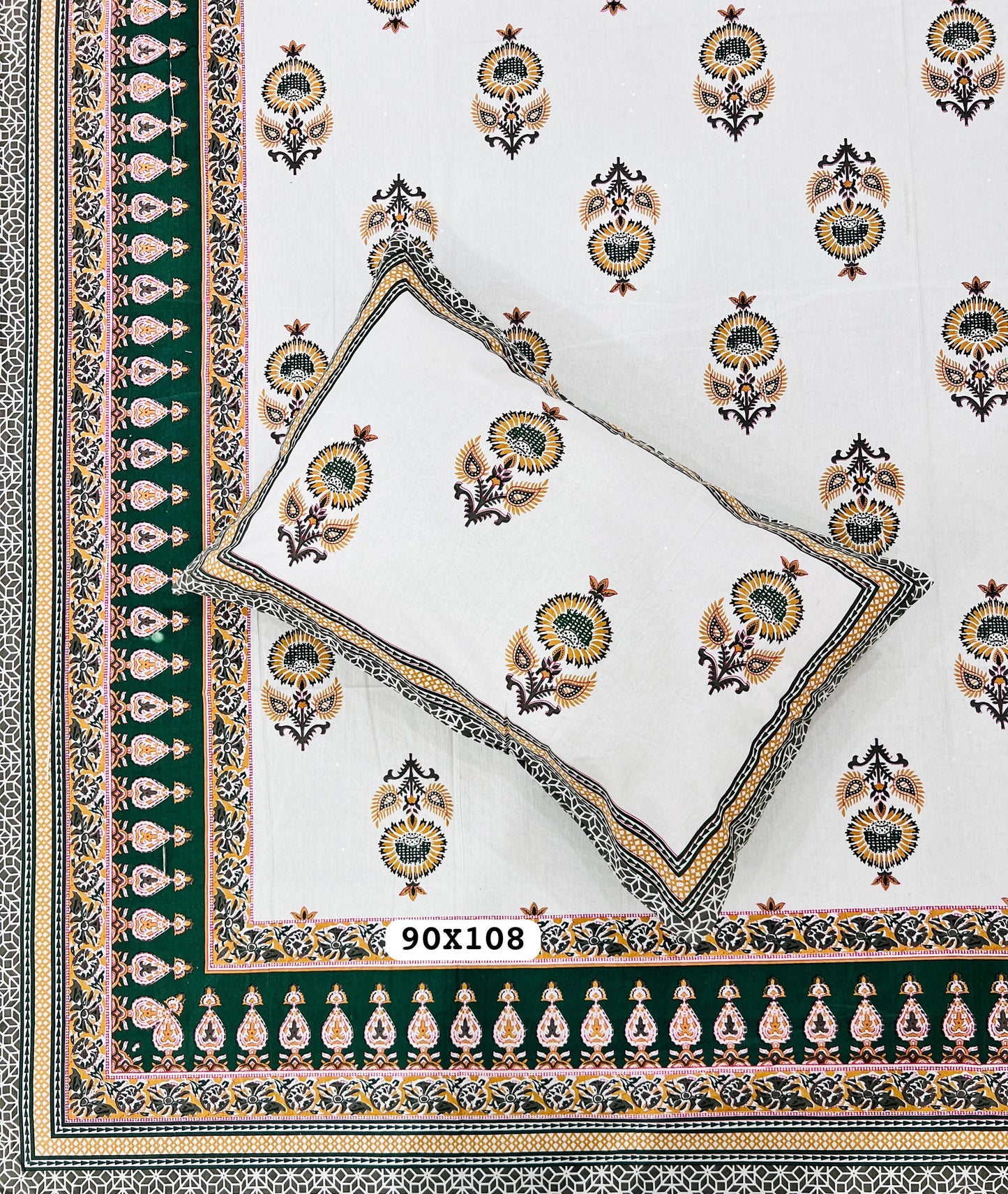 Soft Pure Cotton Jaipuri Style Double Bedsheet with 2 Reversible Pillow Covers