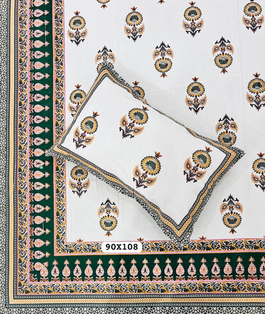 Soft Pure Cotton Jaipuri Style Double Bedsheet with 2 Reversible Pillow Covers