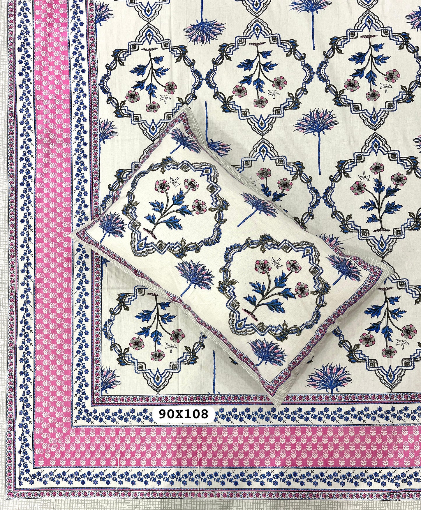 Soft Pure Cotton Jaipuri Style Double Bedsheet with 2 Reversible Pillow Covers