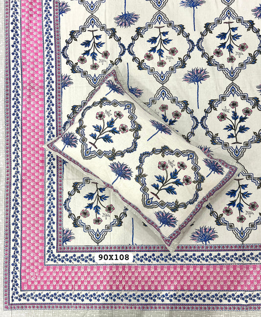 Soft Pure Cotton Jaipuri Style Double Bedsheet with 2 Reversible Pillow Covers
