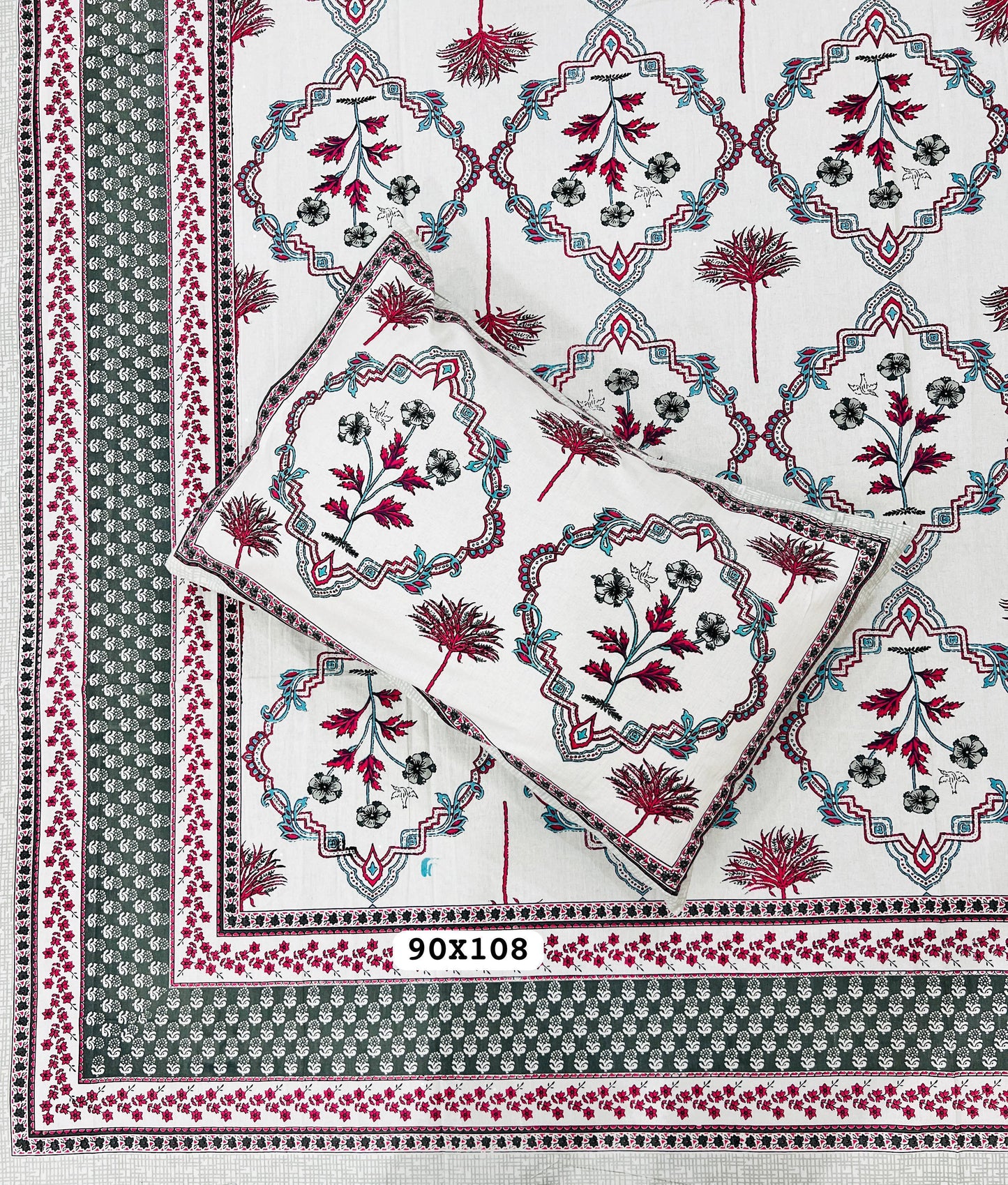 Soft Pure Cotton Jaipuri Style Double Bedsheet with 2 Reversible Pillow Covers