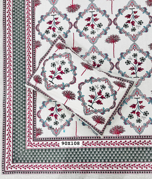 Soft Pure Cotton Jaipuri Style Double Bedsheet with 2 Reversible Pillow Covers