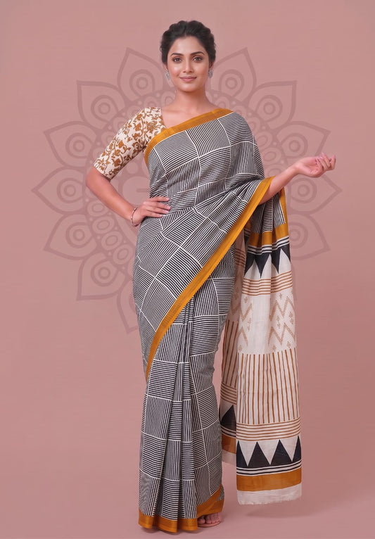 Stylish Cotton Saree – Elegant Floral Hand Block Printed Design