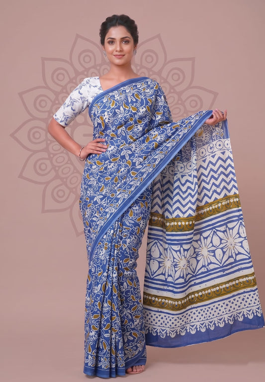 Floral Cotton Saree – Elegant Traditional Hand Block Print